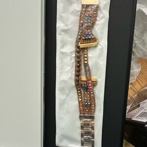 Colorful Beaded Bracelet with Gold Accents